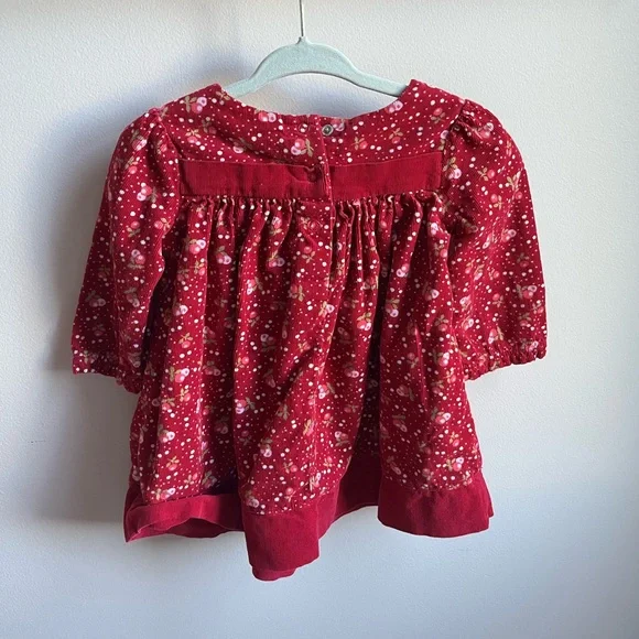 Gymboree Red Corduroy Dress With Flowers | Holiday | Size 6-12 Months - Picture 3 of 4